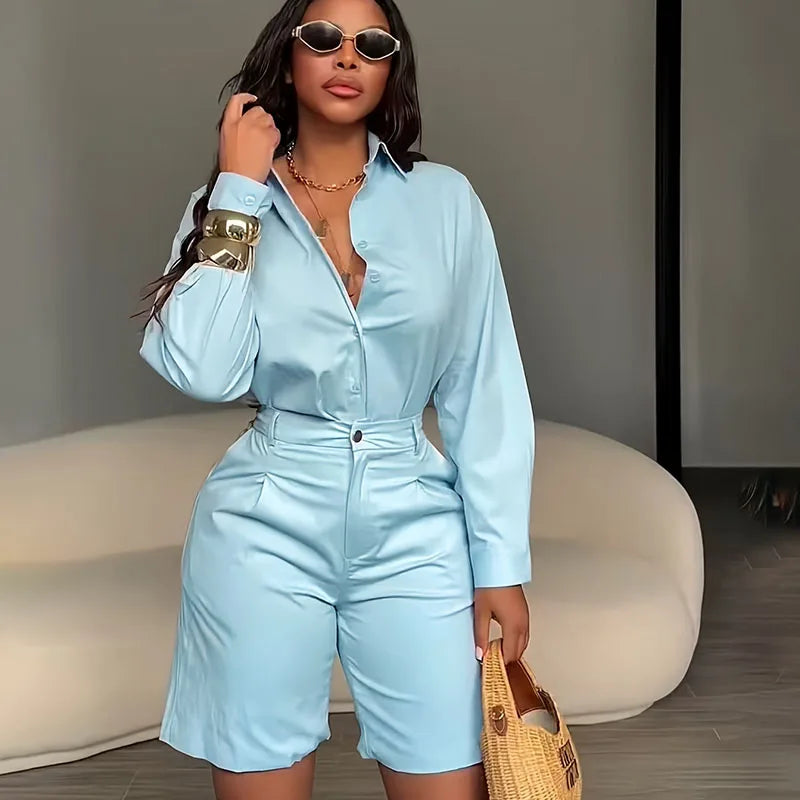 Doyerl Women’s Long Sleeve Shirt & Shorts Set