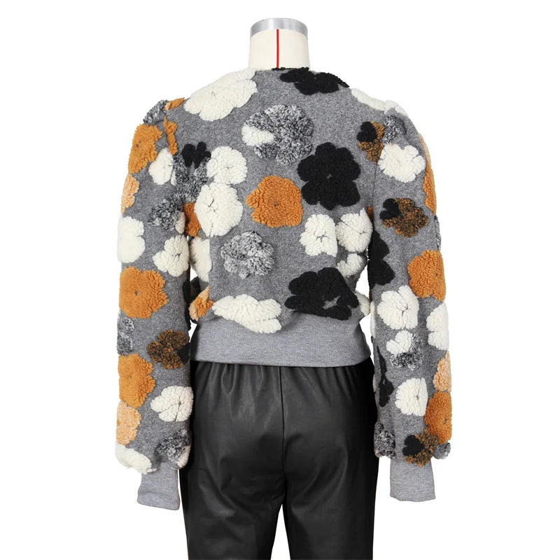 Streetwear Velours Flower Bomber Jacket Winter Clothes Women Warm Harajuku Single-breasted Chic Coat Outwears Chaqueta Mujer