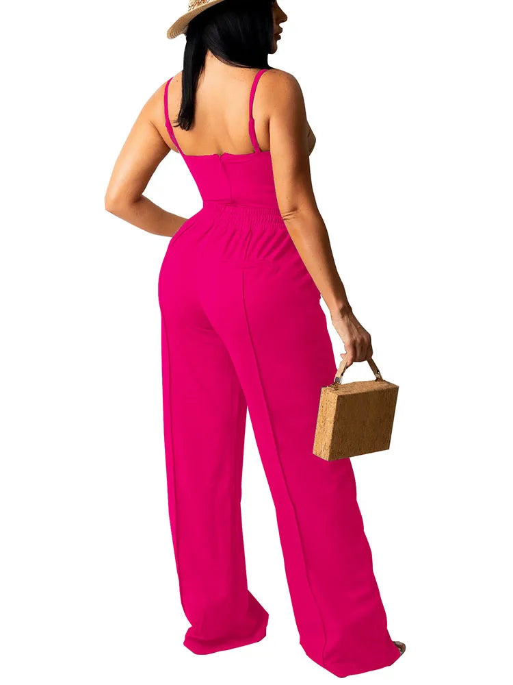 Doyerl Solid Elegant 2 Piece Set Woman Clothing Spaghetti Strap Strapless Top and Drawstring Wide Leg Pants Matching Sets Outfit