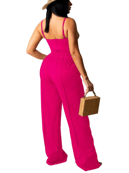 Doyerl Solid Elegant 2 Piece Set Woman Clothing Spaghetti Strap Strapless Top and Drawstring Wide Leg Pants Matching Sets Outfit