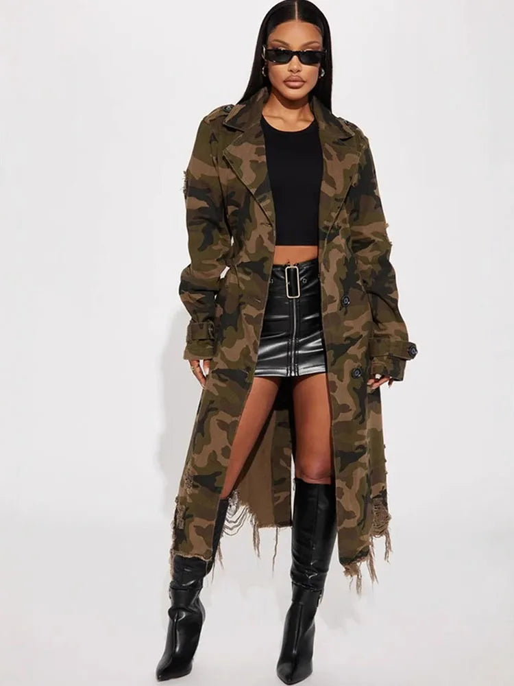 Camouflage Belted Trench Coat