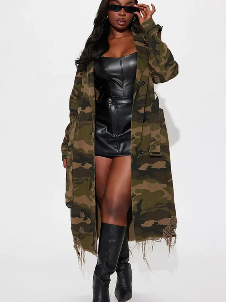Camouflage Belted Trench Coat