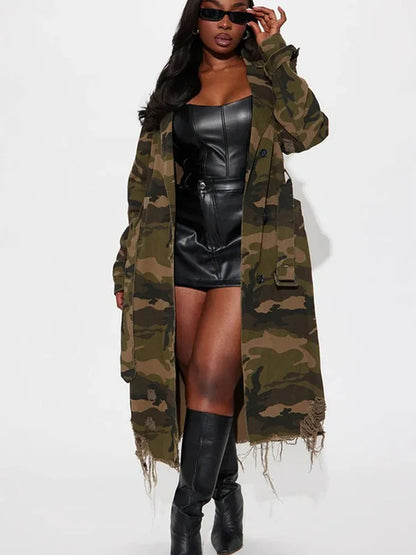 Camouflage Belted Trench Coat