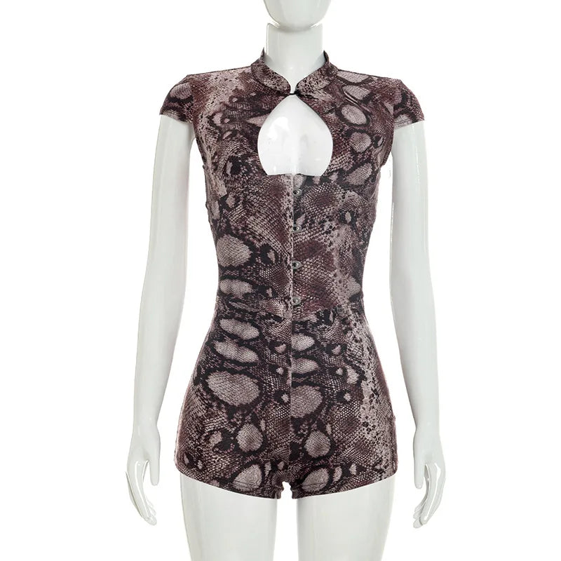 Doyerl Leopard Print Sexy Romper Jumpsuit Woman Rave Clothes Hollow Out Corset Slim Club Party Playsuit Combinaison Short Femme