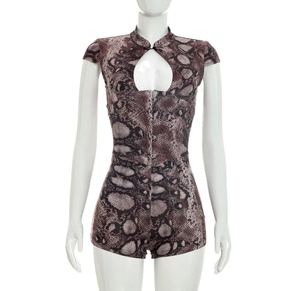 Doyerl Leopard Print Sexy Romper Jumpsuit Woman Rave Clothes Hollow Out Corset Slim Club Party Playsuit Combinaison Short Femme