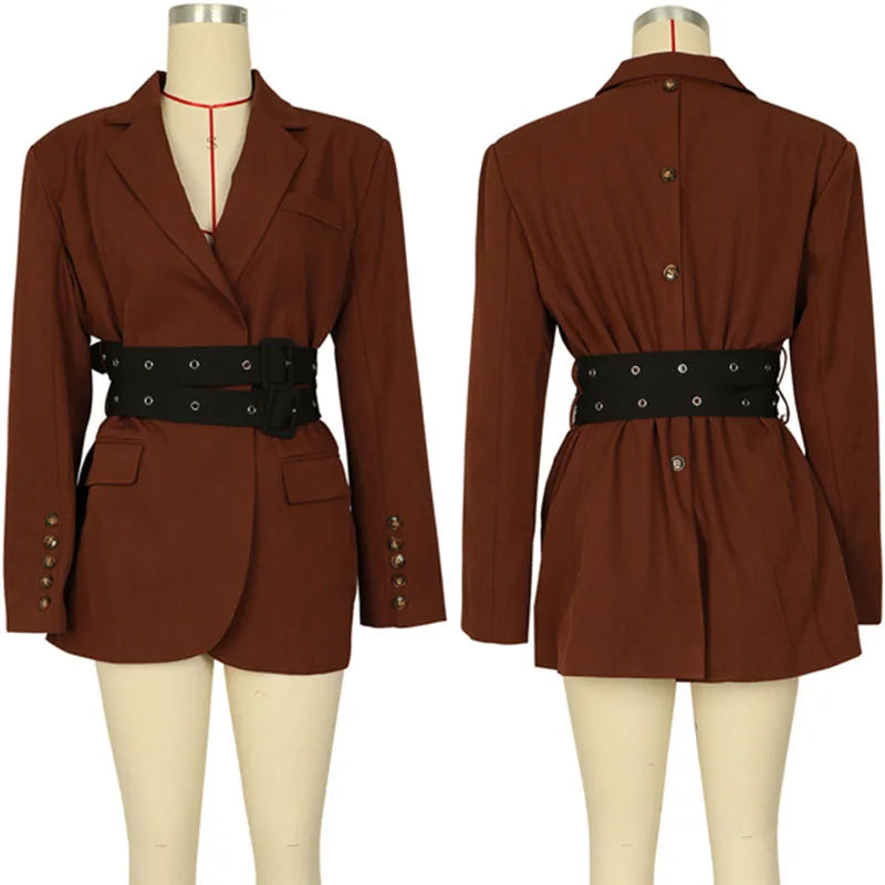 Doyerl Winter Trendy Elegant Blazer Women Y2K Clothing Notched Collar Ladies Outerwears Stylish Coats with Belt Blazers Feminino