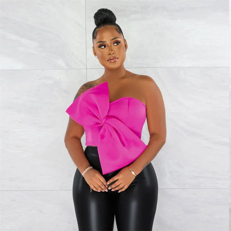 Doyerl Elegant Big Bow Crop Top Women Clothing Nightclub Strapless Bowknot Backless Shirt Rave Festival Party Tube Tops Blouse
