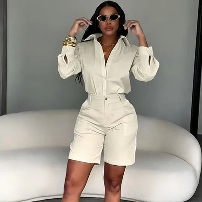 Doyerl Women’s Long Sleeve Shirt & Shorts Set