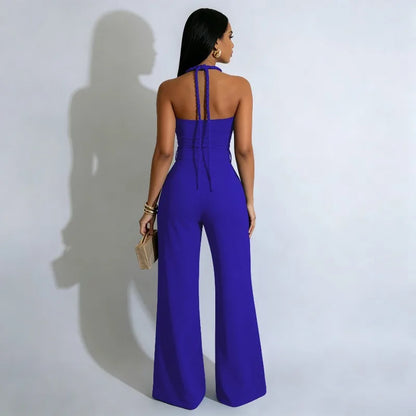 Sexy Halter Backless Overalls for Woman Jumpsuit Rave Festival Clothing Hollow Out Sleeveless Night Out Club Party Romper Belt