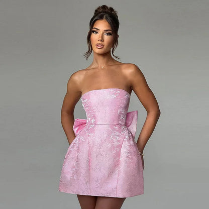 Doyerl Lace-up Bandage Bow Birthday Dresses for Woman Party Club Night Strapless A-line Mini Dress Vestidos De Fiesta Elegantes