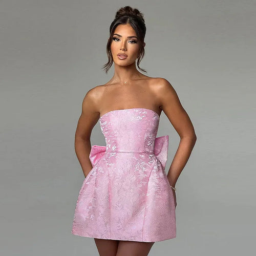 Doyerl Lace-up Bandage Bow Birthday Dresses for Woman Party Club Night Strapless A-line Mini Dress Vestidos De Fiesta Elegantes