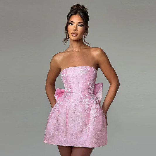 Doyerl Lace-up Bandage Bow Birthday Dresses for Woman Party Club Night Strapless A-line Mini Dress Vestidos De Fiesta Elegantes