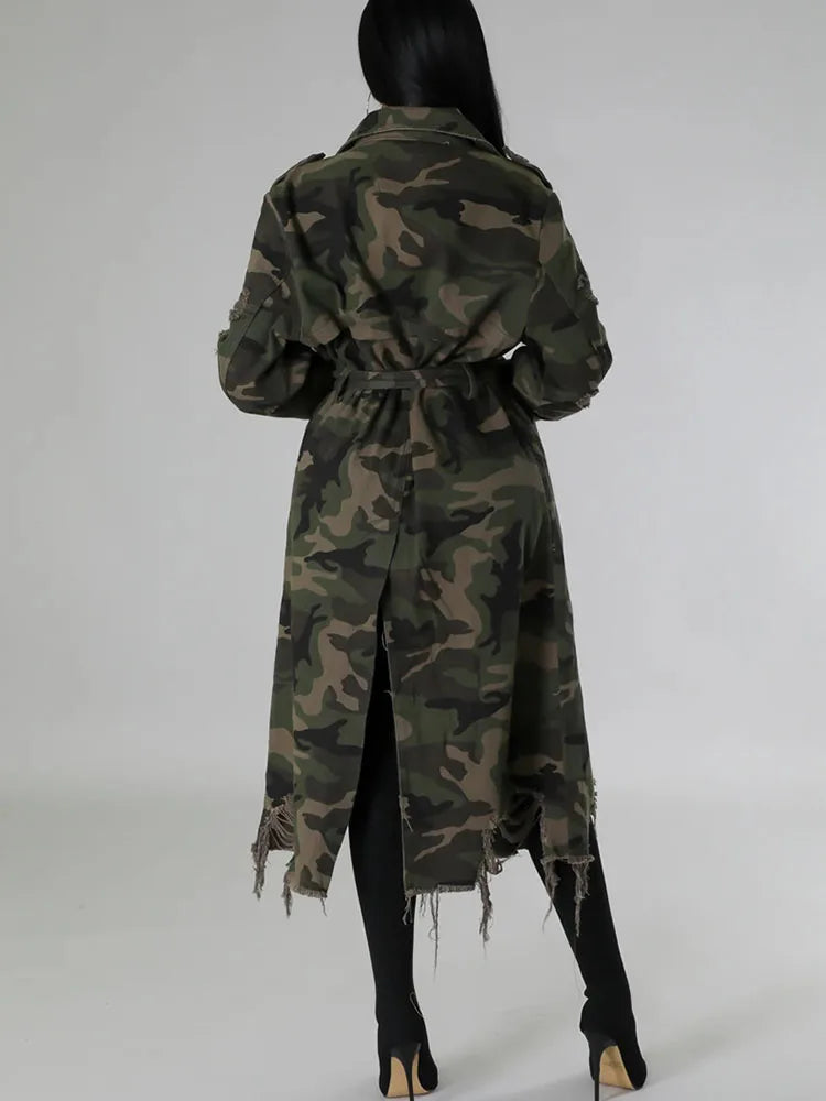Camouflage Belted Trench Coat