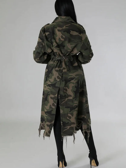 Camouflage Belted Trench Coat