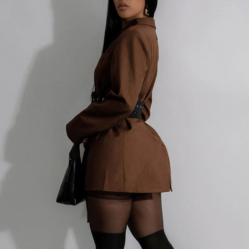 Doyerl Winter Trendy Elegant Blazer Women Y2K Clothing Notched Collar Ladies Outerwears Stylish Coats with Belt Blazers Feminino