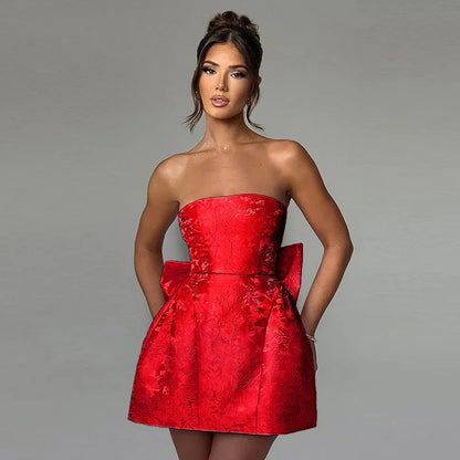 Doyerl Lace-up Bandage Bow Birthday Dresses for Woman Party Club Night Strapless A-line Mini Dress Vestidos De Fiesta Elegantes
