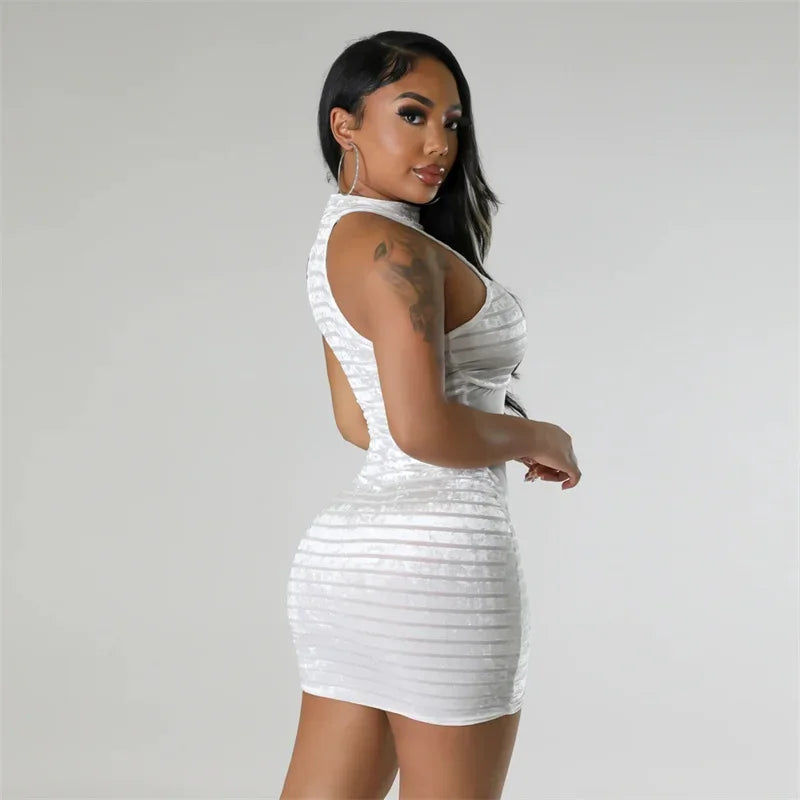Sexy Mesh See Through Patchwork Velvet Bodycon Mini Dress Women Sleeveless Button Bandage Party Night Club Dresses Vestidos