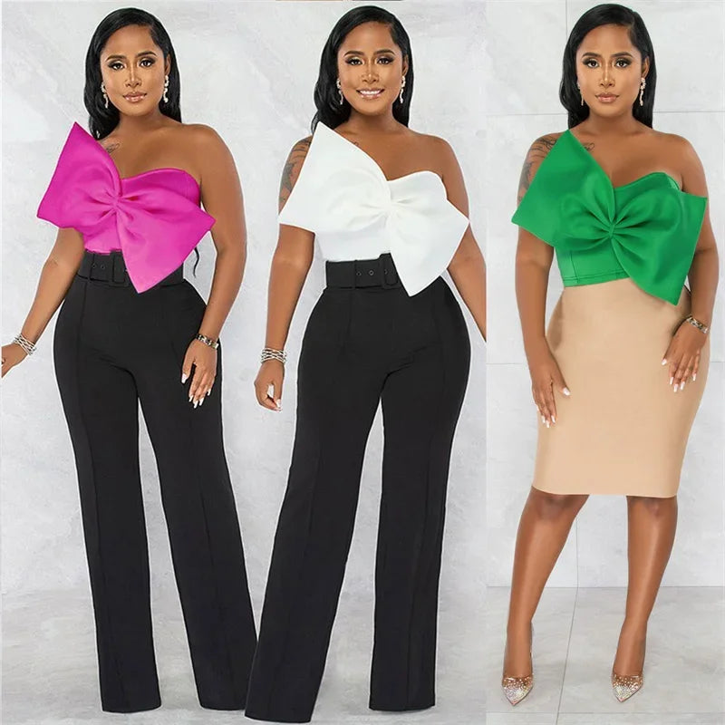 Doyerl Elegant Big Bow Crop Top Women Clothing Nightclub Strapless Bowknot Backless Shirt Rave Festival Party Tube Tops Blouse