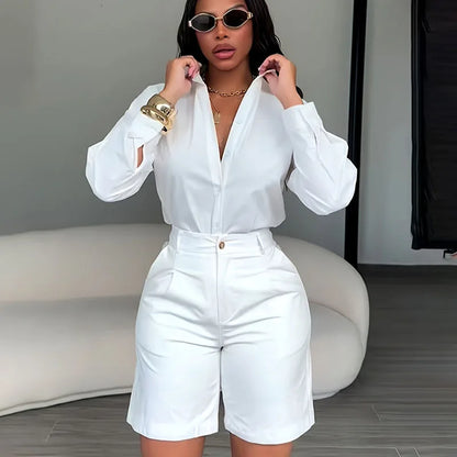 Doyerl Women’s Long Sleeve Shirt & Shorts Set