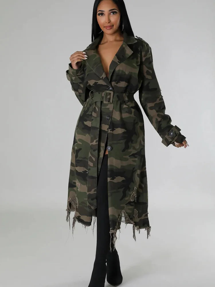 Camouflage Belted Trench Coat