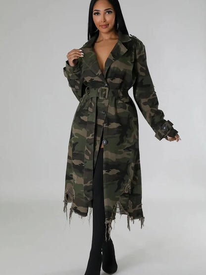 Camouflage Belted Trench Coat