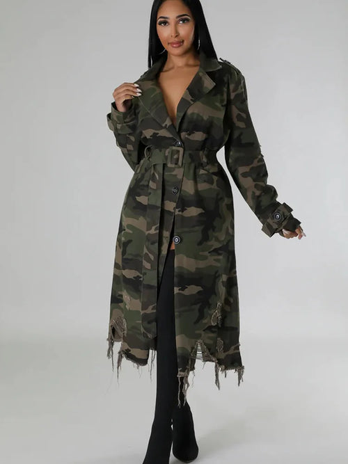 Camouflage Belted Trench Coat