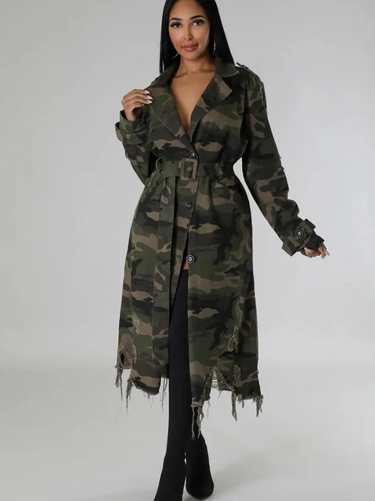 Camouflage Belted Trench Coat