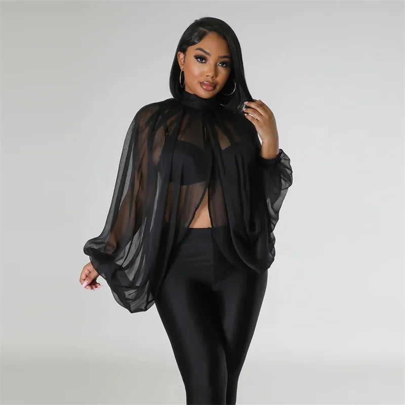 Printing Batwing Sleeve Chiffon Shirts & Blouses for Women Tops Y2K Sheer Front Split Blouse Party Nightclub Blusas Para Mujer