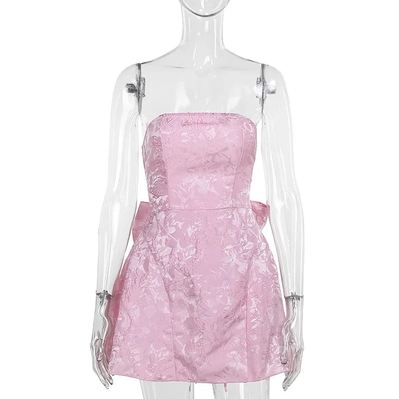 Doyerl Lace-up Bandage Bow Birthday Dresses for Woman Party Club Night Strapless A-line Mini Dress Vestidos De Fiesta Elegantes