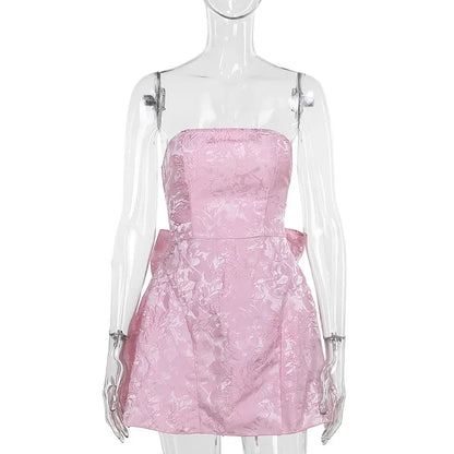 Doyerl Lace-up Bandage Bow Birthday Dresses for Woman Party Club Night Strapless A-line Mini Dress Vestidos De Fiesta Elegantes