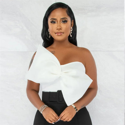 Doyerl Elegant Big Bow Crop Top Women Clothing Nightclub Strapless Bowknot Backless Shirt Rave Festival Party Tube Tops Blouse