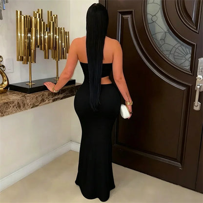 Sexy Strapless Party Dress Woman for Birthday Cut Out Sheath Slim Club Wear Night Out Bodycon Long Dress Vestidos Elegantes