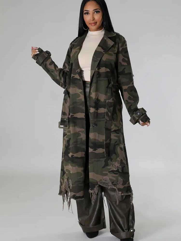 Camouflage Belted Trench Coat