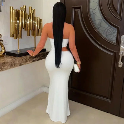 Sexy Strapless Party Dress Woman for Birthday Cut Out Sheath Slim Club Wear Night Out Bodycon Long Dress Vestidos Elegantes