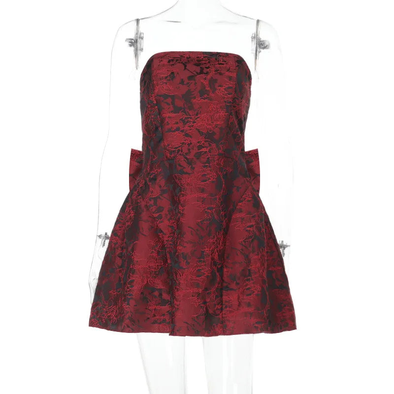 Doyerl Lace-up Bandage Bow Birthday Dresses for Woman Party Club Night Strapless A-line Mini Dress Vestidos De Fiesta Elegantes
