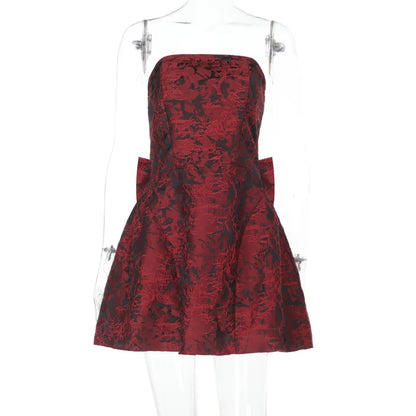 Doyerl Lace-up Bandage Bow Birthday Dresses for Woman Party Club Night Strapless A-line Mini Dress Vestidos De Fiesta Elegantes